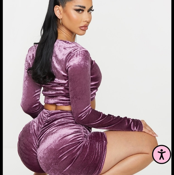 PLT Velvet Crop Top & Biker Short Set - Picture 1 of 6